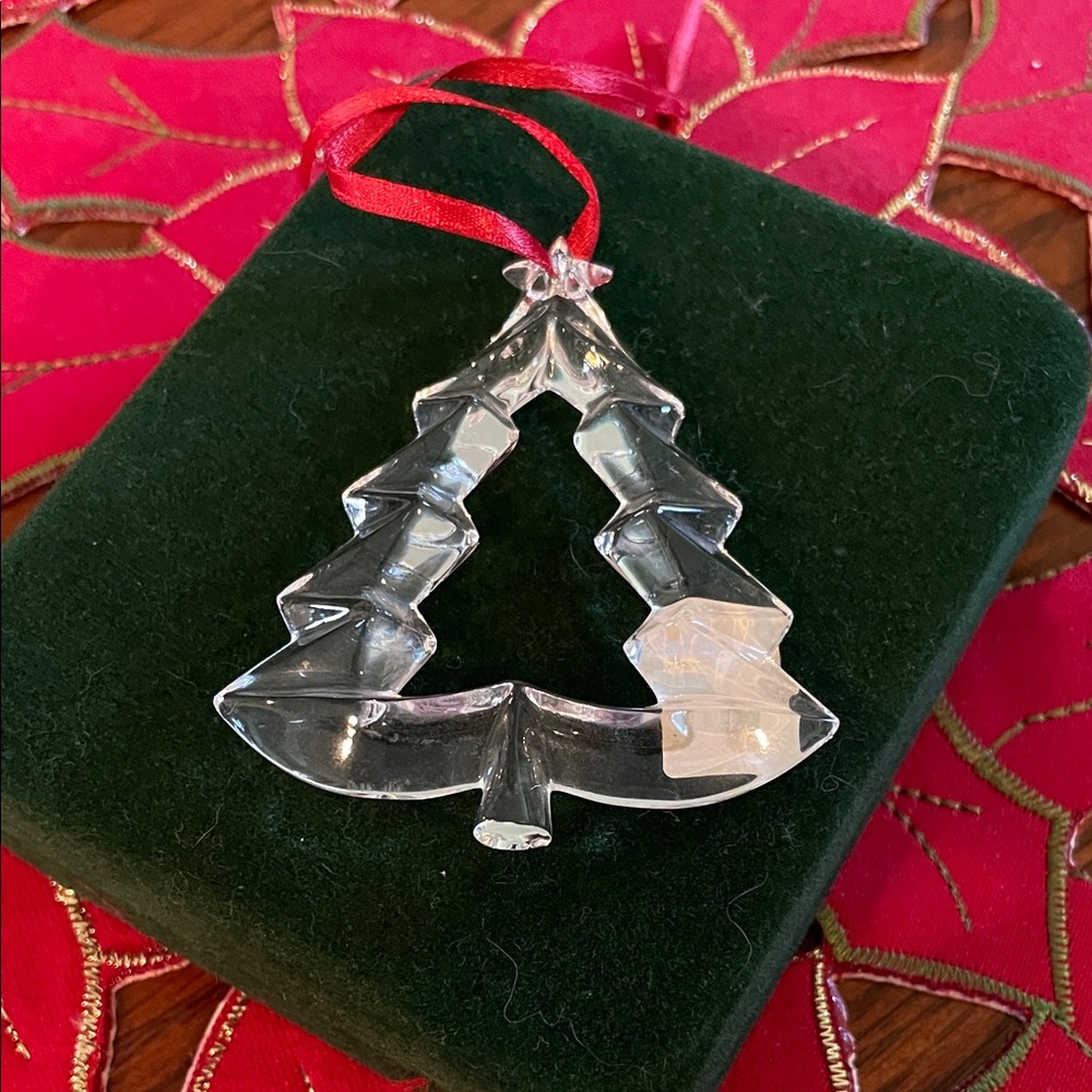 Elegant Vintage Nachtmann Crystal Tree Ornament with Red Ribbon